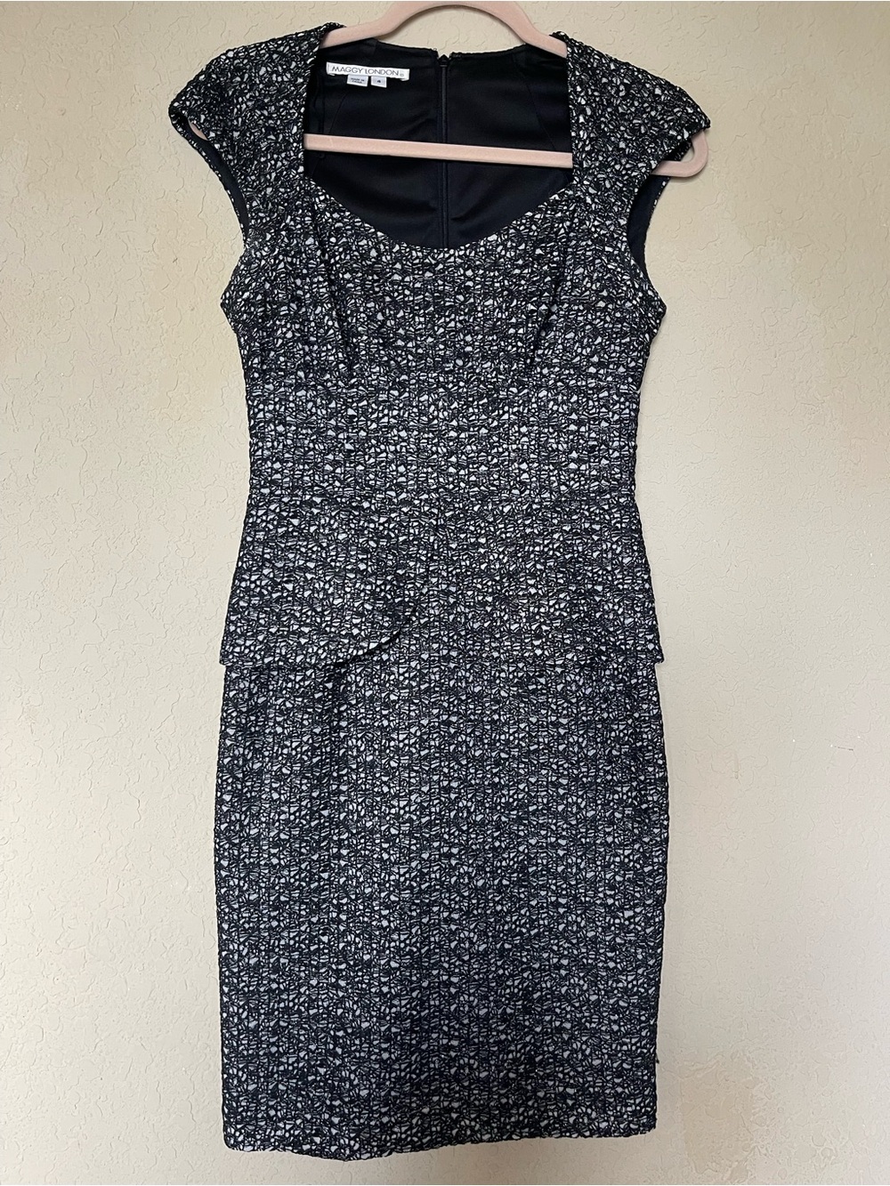 Maggy London Black & White Tweed Midi Sheath Dress